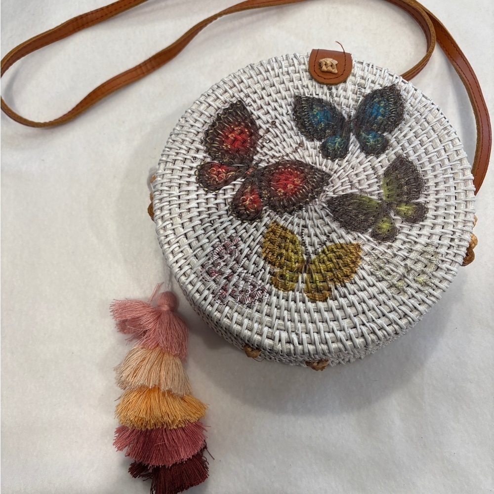 Round Woven Butterfly Crossbody Bag